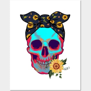 Skull sunflower Posters and Art